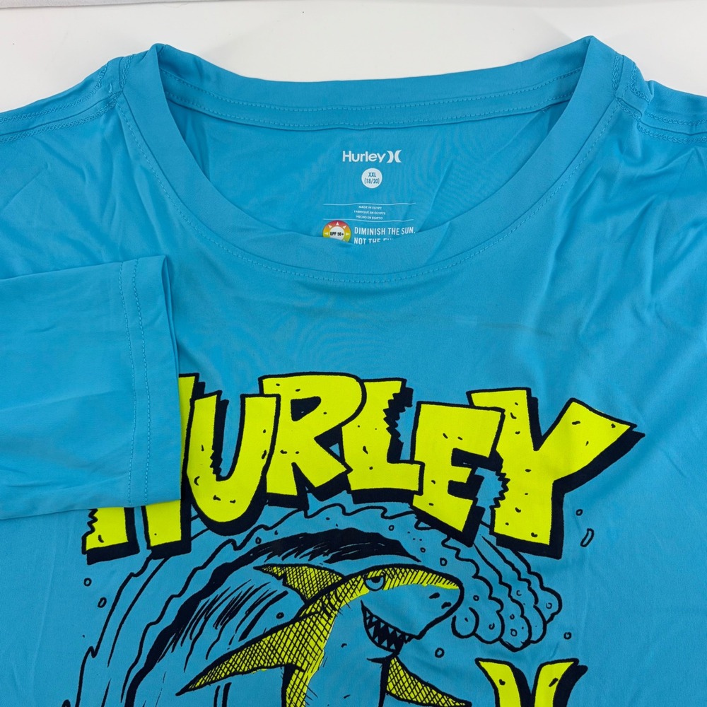 Hurley Boy XXL 18/20 Baltic Blue Shark Long Sleeve Rash Guard UPF 50+ Swim Shirt